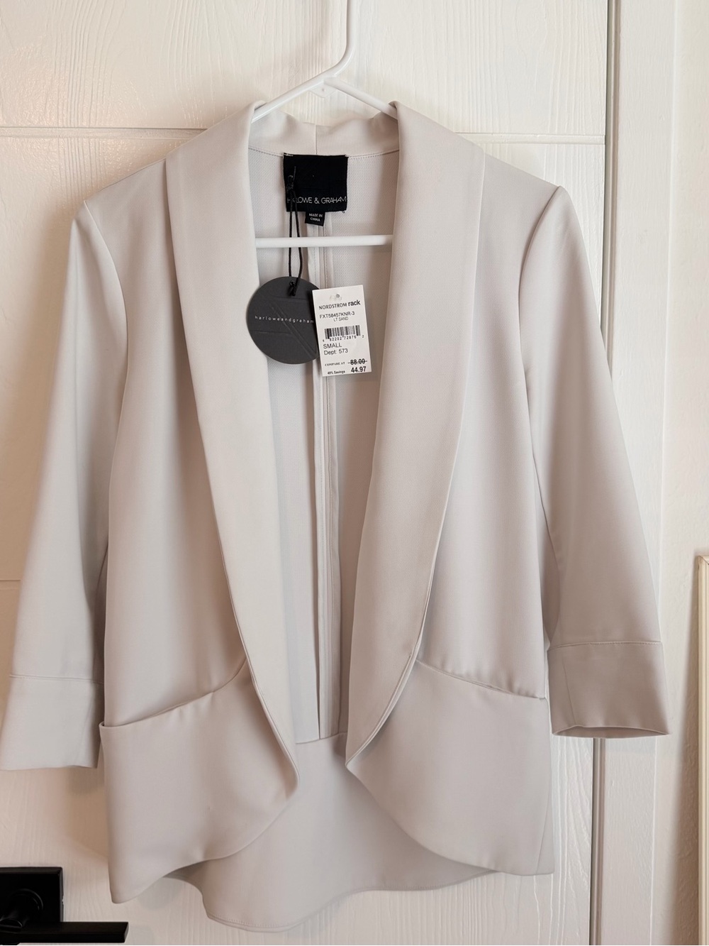 Harlowe and Graham Light Gray Open-Front Women’s Blazer Jacket